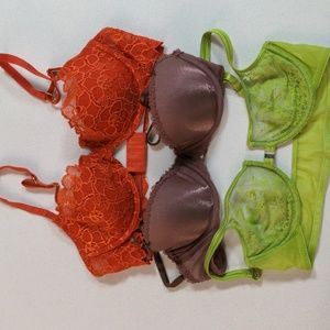 3 Victoria's Secret Bras, Unlined push up, lined & unlined front close. 36B.